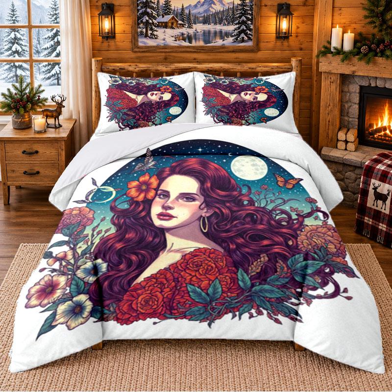 Lana Del Rey Pattern Bedding 3Pcs Set Bed Sheet And Pillowcases For Indoor Bedroom