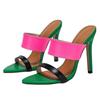 Women's pointed head color matching color contrast word with stiletto sandals women's shoes personalized green high heels