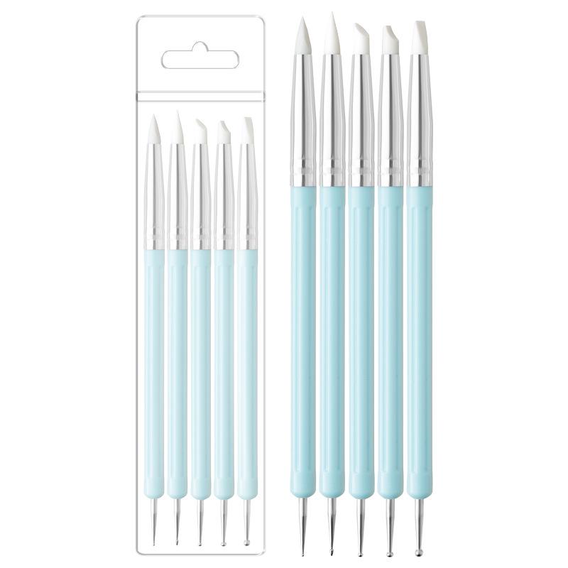 

Macaron Color 5-Piece Double-Ended Nail Art Pen Set: Dotting, Silicone, Impression, Carving Tools