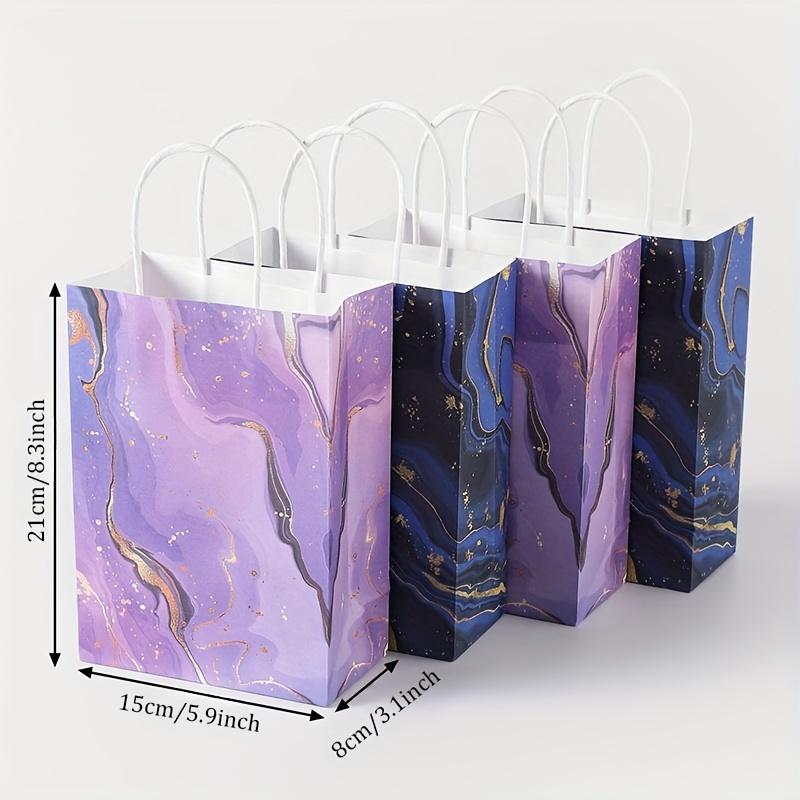 10 paper bags with handles, blue purple quicksand marble party gift bags, kraft paper candy bags, suitable for wedding and birthday party gift bags.