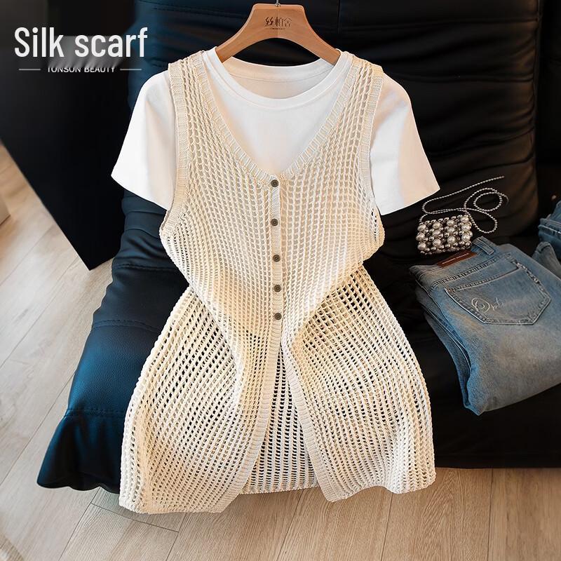 Women s V-Neck Solid Hollow-Out Knit Top One Size