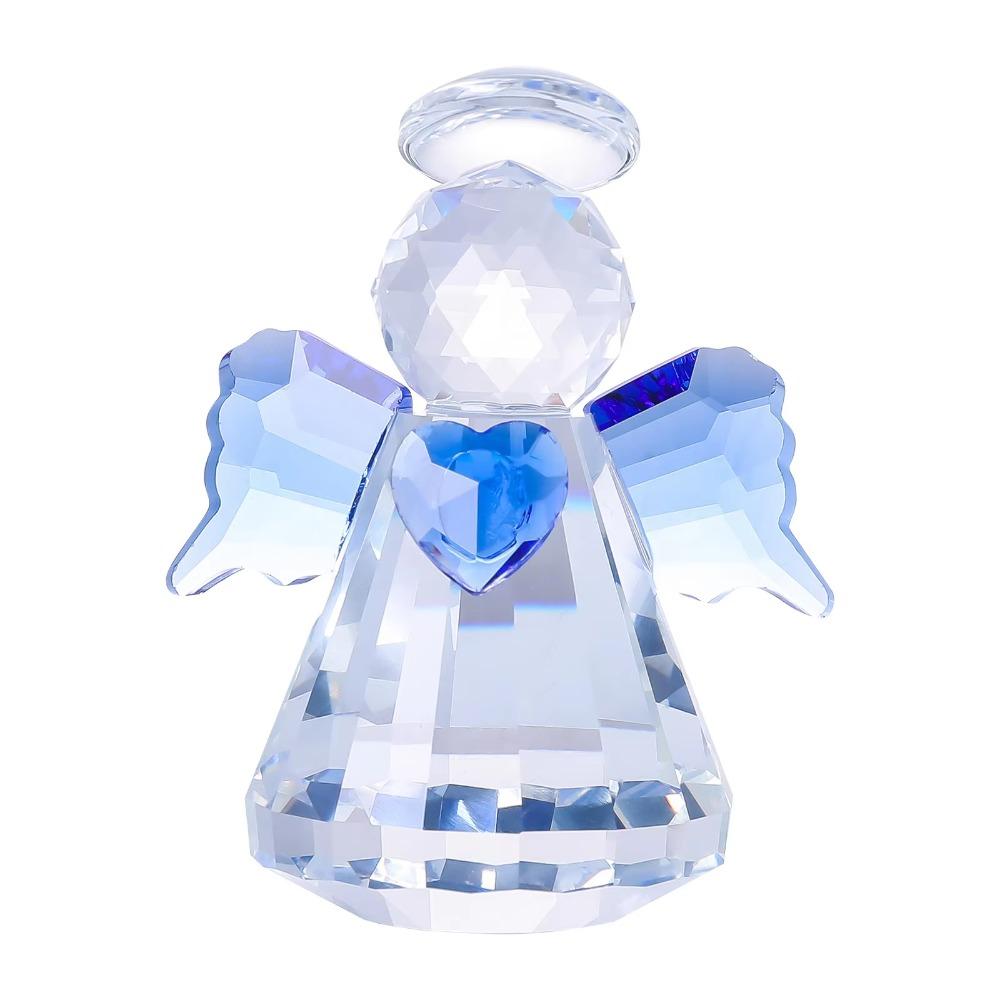 Heart Angel Statue Ornament Faceted Finish Angel Paperweight Crystal Angel Figurine Tabletop Decor