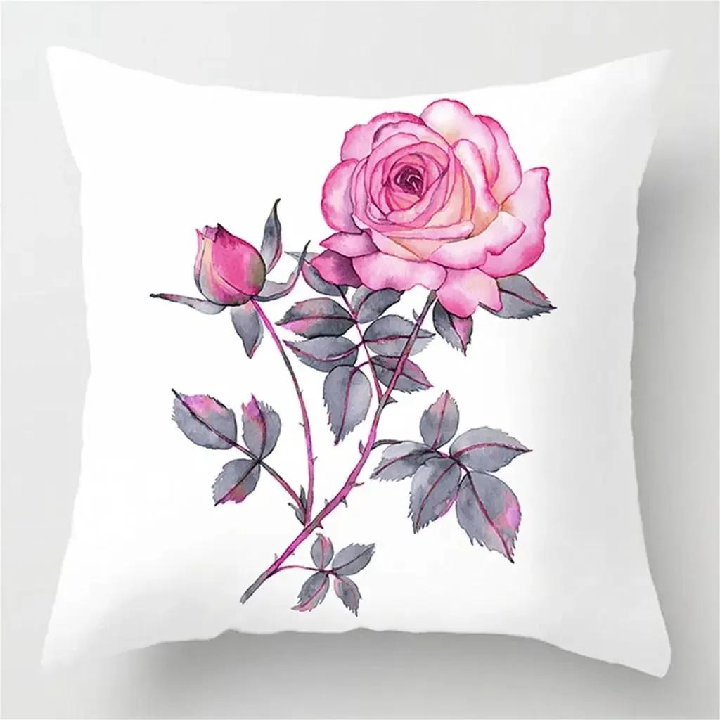 Home Decor Floral Rose Watercolor Pillow Covers for Home Pattern Cushion Cover Suitable for Sofa Bedroom Car Pillow Cover
