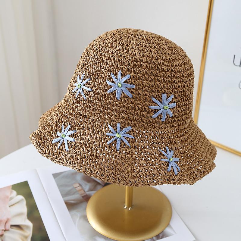 Small Daisy Flower Straw Hat Female Spring and Summer Travel Beach Sun Hat Vacation Bucket Hat