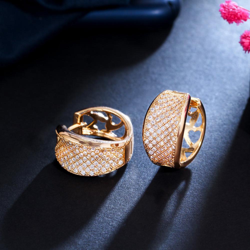 CMM Simple Sparkly Gold Color Cubic Zirconia Hoop Earrings