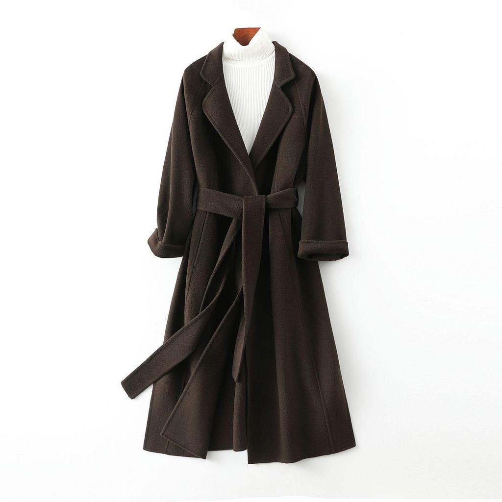 Women's Knee-Length Double-Sided Woolen Coat, Loose Fit, Large Size, High-End Autumn/Winter Collection