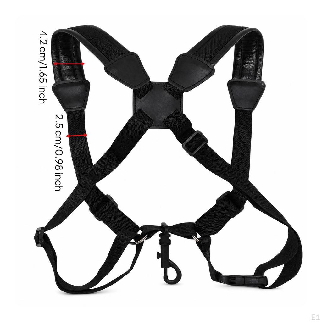 Padded Saxophone Harness Nylon Double Shoulder Sax Strap PU Leather