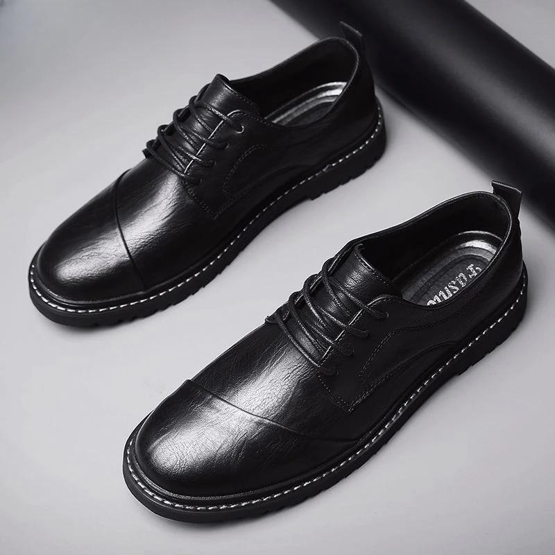 Fashion Men's Leather Shoes Round Toe Non Slip and Waterproof Height Increasing Male Casual Shoe Common In Promotion Designer Size 45 Pu