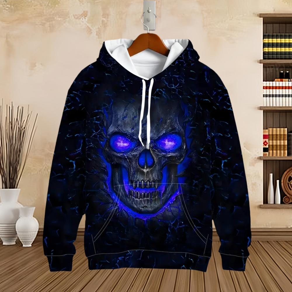 Man Hoodie Vintage Skull Print Comfortable Pullover Long Sleeve Men's Sweatshirt Tops Autumn Winter Casual Sports Men Clothing