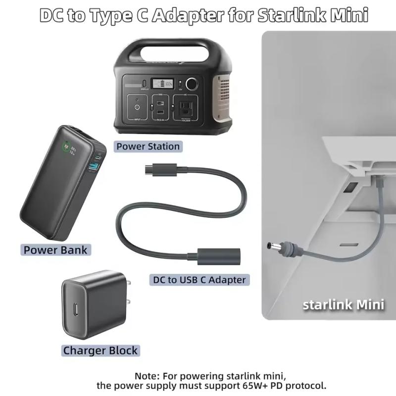 20CM Waterproof Power Converter Adapter for Starlink Mini Original Cable For Starlink Mini Type C To DC Female Adapter
