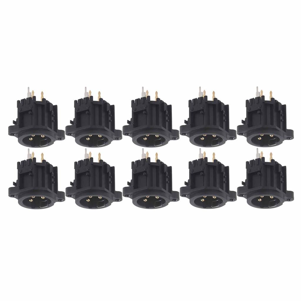 10pcs 3-Core XLR Male Socket Audio Connector Mount Chassis Gold-Plated Copper