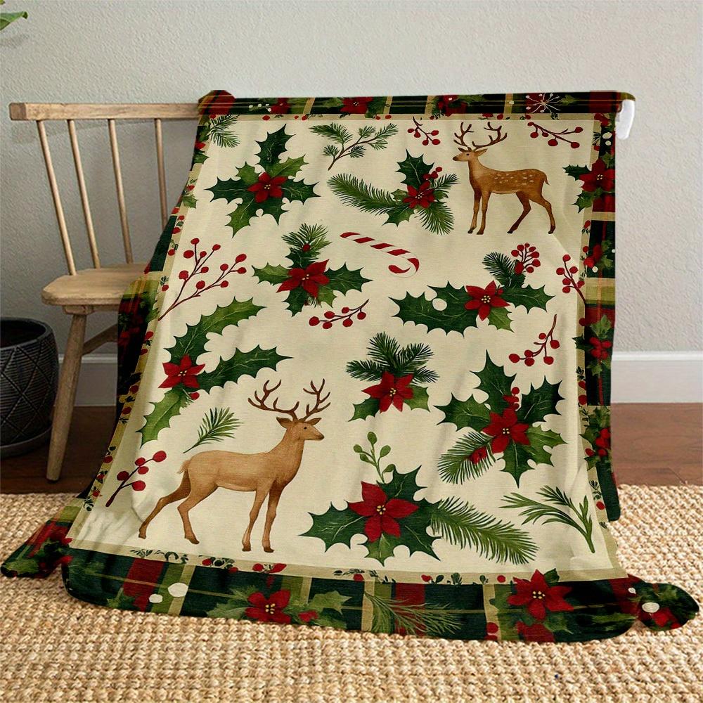 1pc Christmas, Plaid Blanket for Sofa Bed Soft and Light Bedding Ideal for Picnics, All-Season Christmas Outdoor Decor Accessories-c0803027