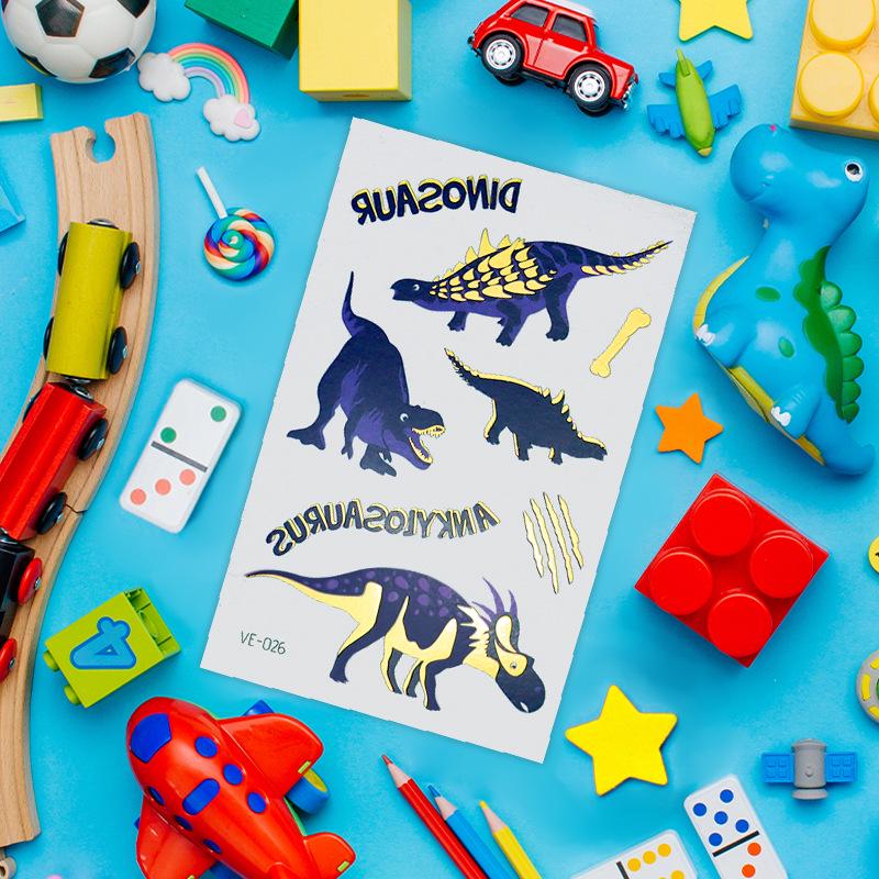 Metallic Cartoon Dinosaur Tattoo Stickers for Men and Women - Face and Arm Designs