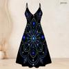 Women Plus Size Two Piece Dress Set Short Sleeve Open Cardigan Strappy V Neck Flared Printed Dress