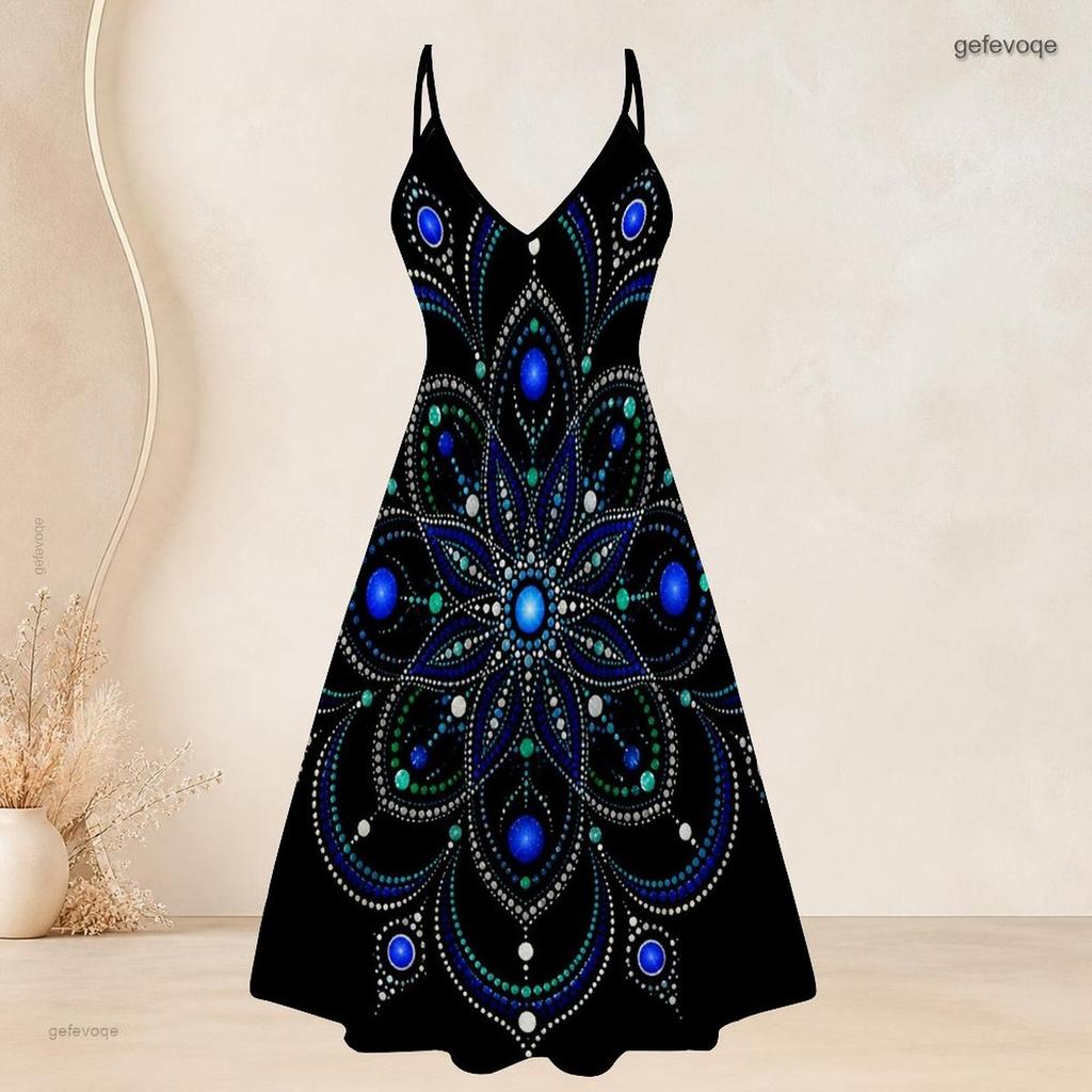 Women Plus Size Two Piece Dress Set Short Sleeve Open Cardigan Strappy V Neck Flared Printed Dress