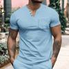 Summer Men's Thin V-Neck Solid Color Casual Breathable Short Sleeve T-Shirt With Pocket