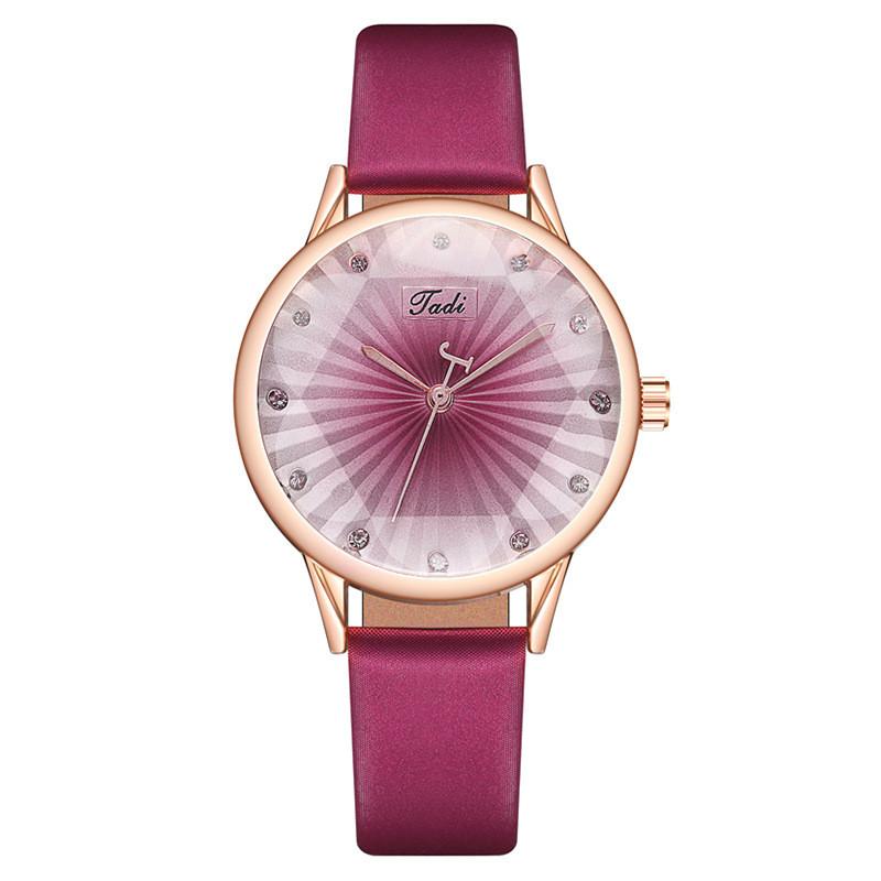 

Diamond Embellished Ladies Watch Quartz Leather Strap Fashion Gift For Women рожевий червоний колір