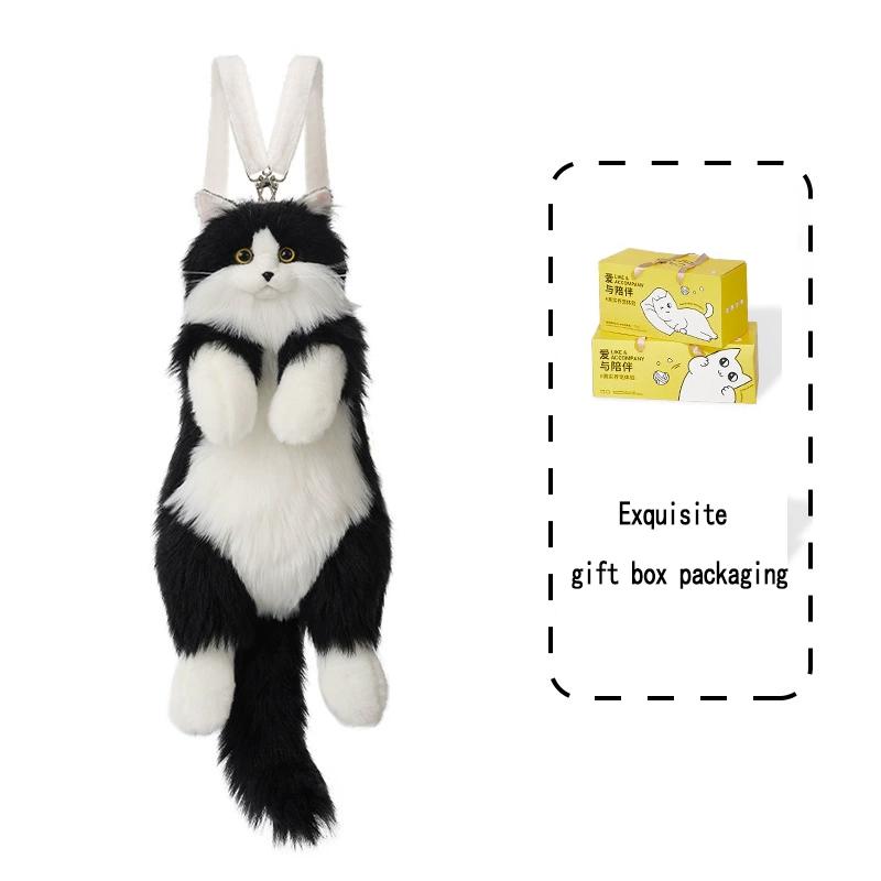 Handmade Plush Kitten Backpack Stuffed Animal Cat Tuxedo Fashion Gift For Women Kids Anniversary Birthday Lolita Decor With Gift