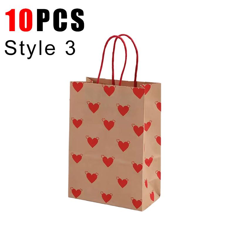 10PCS Heart Patterns Kraft Paper Bag with Handle Valentine's Day Gift Packaging Tote Romantic Bags Party Wedding Accessories ZYF