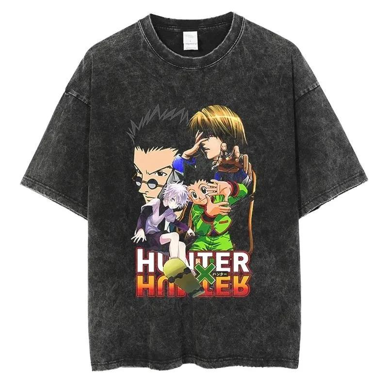New Anime Hunter X Hunter Printed Tshirt Mens and Womens Washed Tshirt High Quality Vintage Cotton Tshirt Harajuku Top