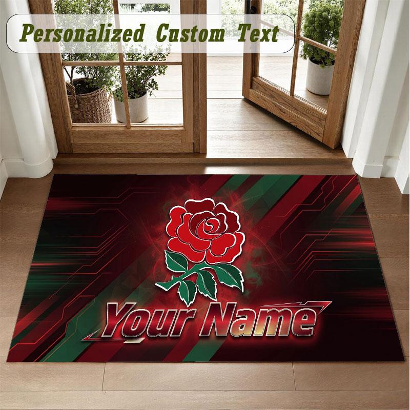 Crystal Velvet Square Rug Custom NameEngland Rugby Pattern Non Slip Home Floor Decor Rug