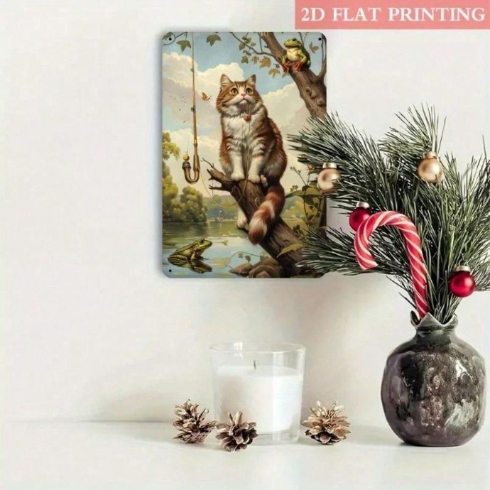 Vintage Katze Angeln Metall Wandposter für Küche