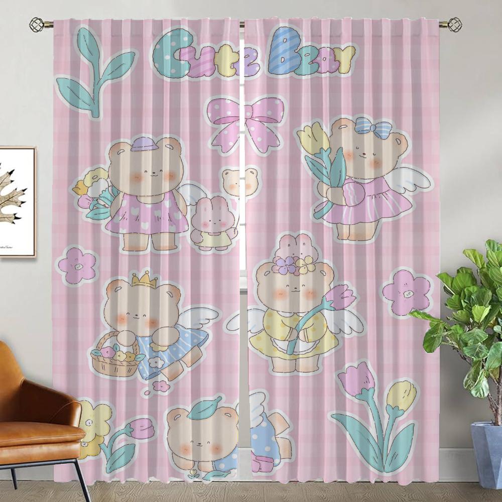 Bear Anti-mosquito Curtains for Camera Window Curtain for Room 2 Panel Home Interior Curtains Partition Halloween Decoration