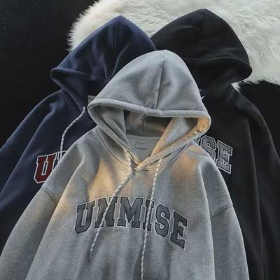 Sudadera con capucha y estampado de letras retro para hombre: Estilo universitario moderno y holgado para parejas.