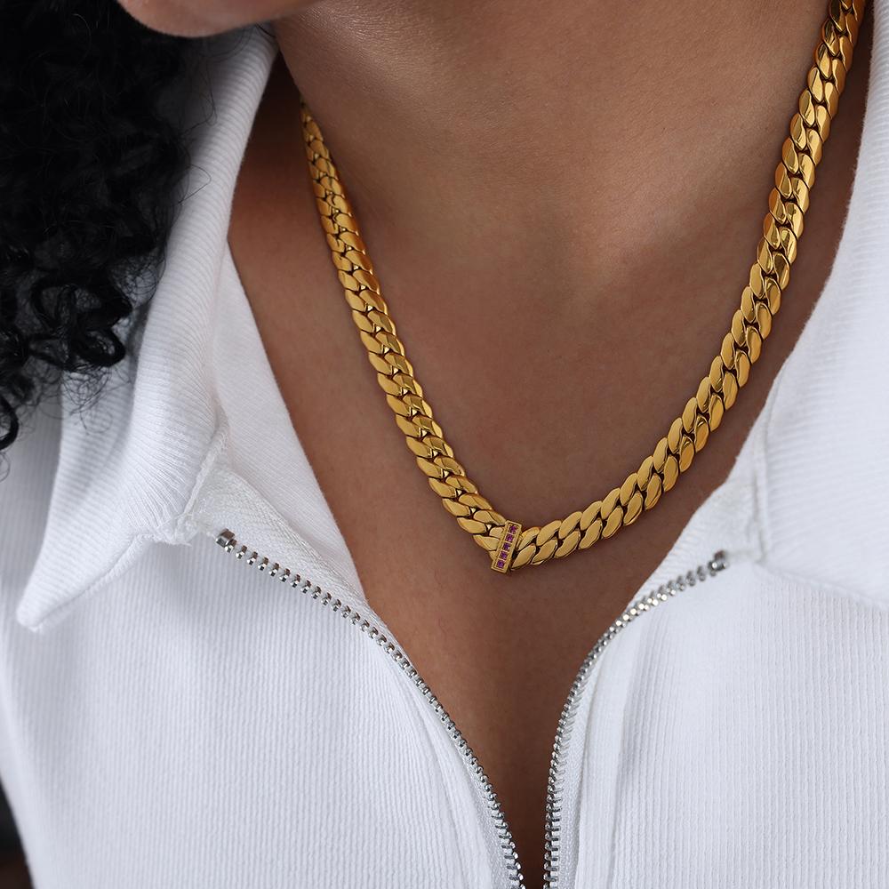 Stal Nierdzewna 316L Naszyjnik Łańcuszkowy Dla Kobiet Pozłacany 18k Inkrustowany Cyrkonem Hip-hopowy Rockowy Styl Grube Naszyjniki