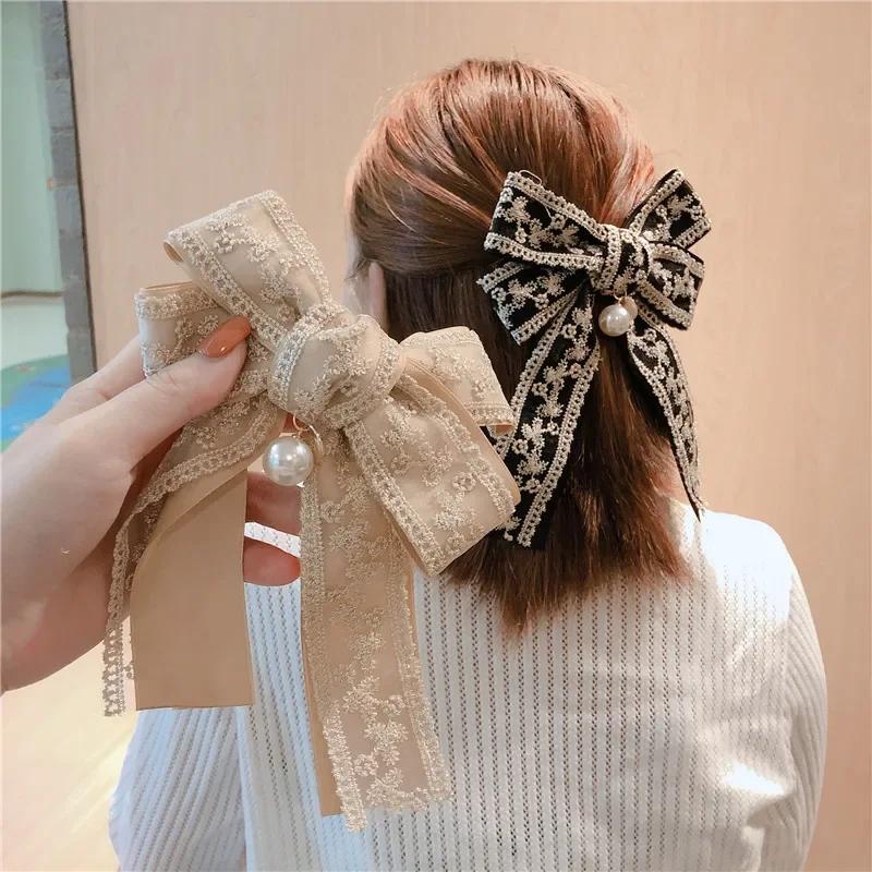1PC Fabric Big Bow Spring Clip Lady Lace Embroidery Hair Clip Hairgrip Holiday Gifts Women Hair Pins Wedding Hair Accessories