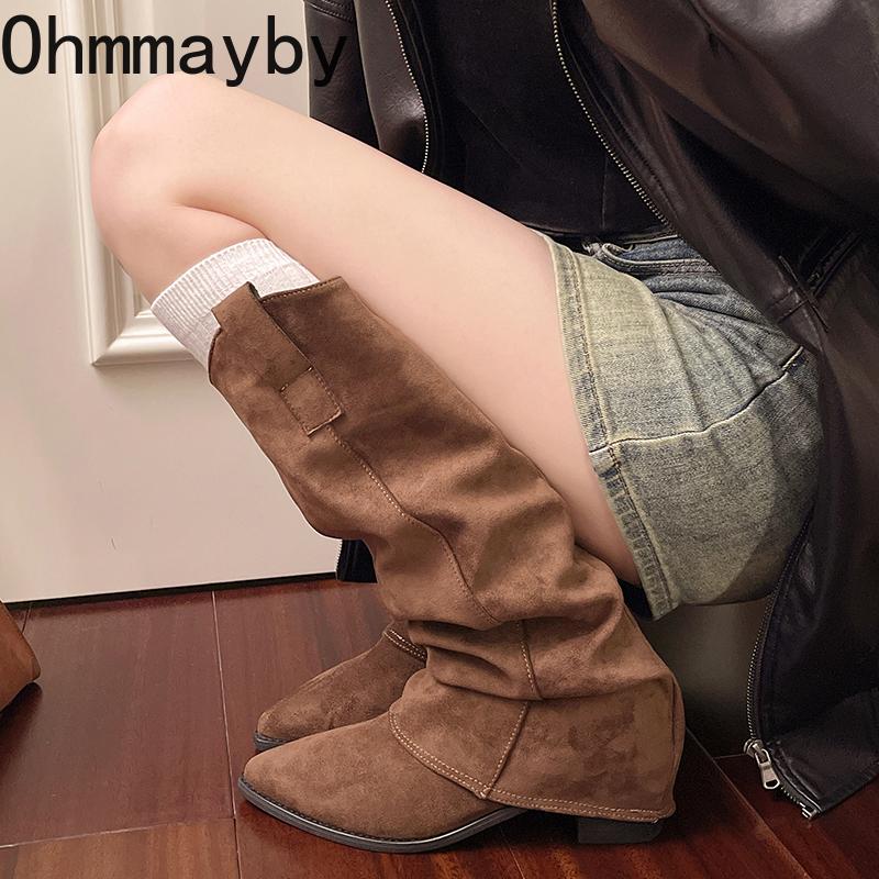 Autumn Winter Vintage Woman Knee High Boots Shoes Ladies Elegant Slip On Modern Long Botas