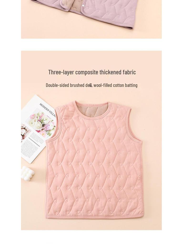 Women's Plus Size Velvet Fleece-lined Vest: Warm Sleeveless Jacket for Autumn/Winter School Uniform