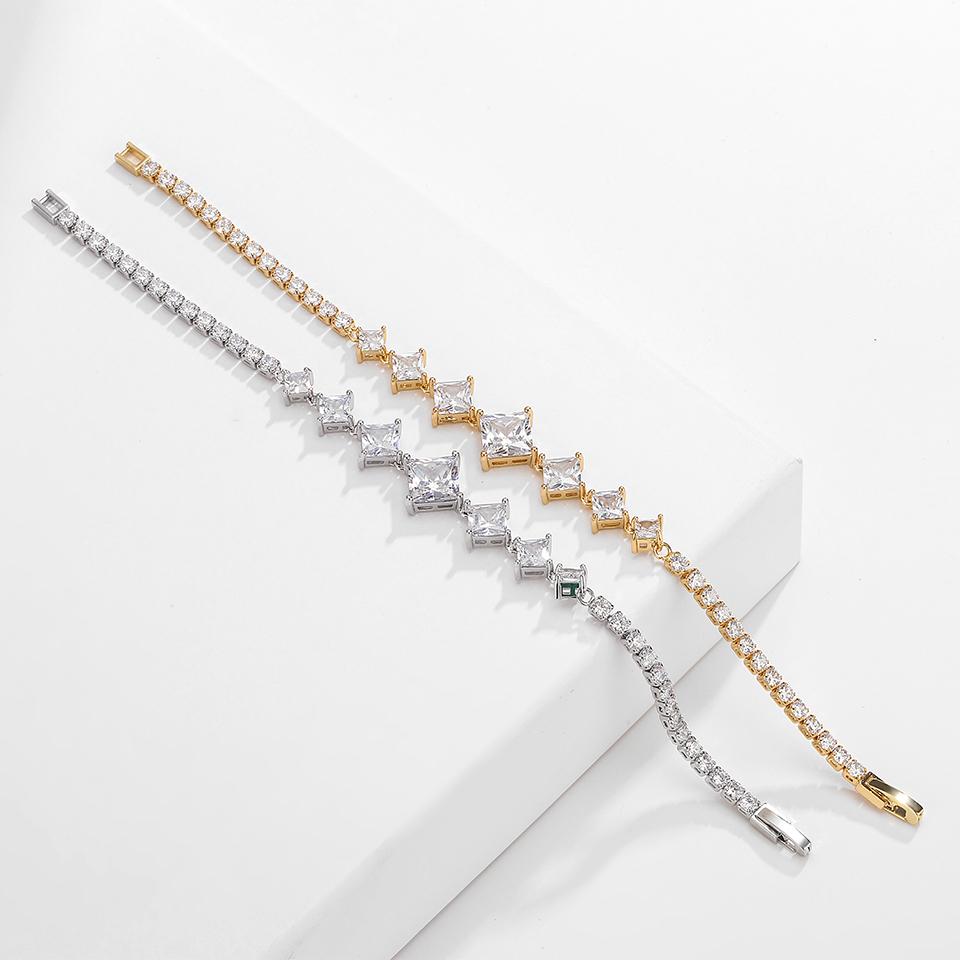 ZAKOL Shiny Geometric Clear Zircon Tennis Bracelet for Women Elegant Sliver Gold Color Aesthetic Wedding Zircon
