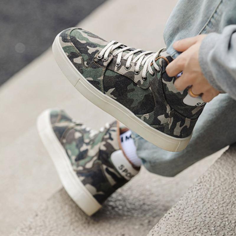39-47 Übergröße Schuhe für Herren Fad Camouflage Canvas Schuhe Schnürschuhe Komfort High-Top Board Schuhe Vielseitige Freizeit-Sneaker für Herren
