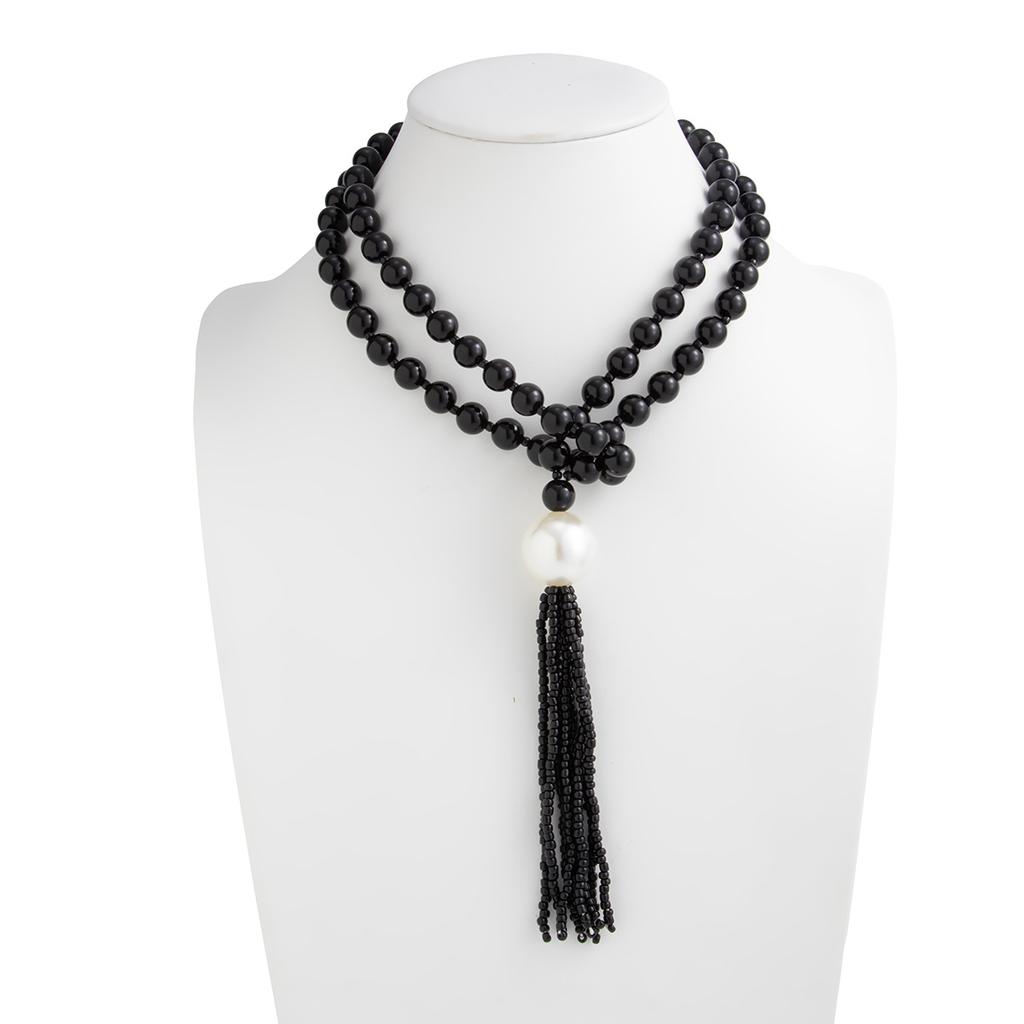 Acrylic Bead Chain Necklace for Women Vintage Tassel Sweater Chain Jewelry Accessory