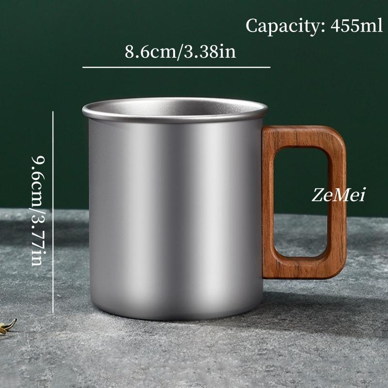 1Pcs Pure Titanium Double-Wall Coffee Mug,Wooden Handheld Water Cup Silver-Gray Drinking Office Tea Mug Exquisite Coffee Cup