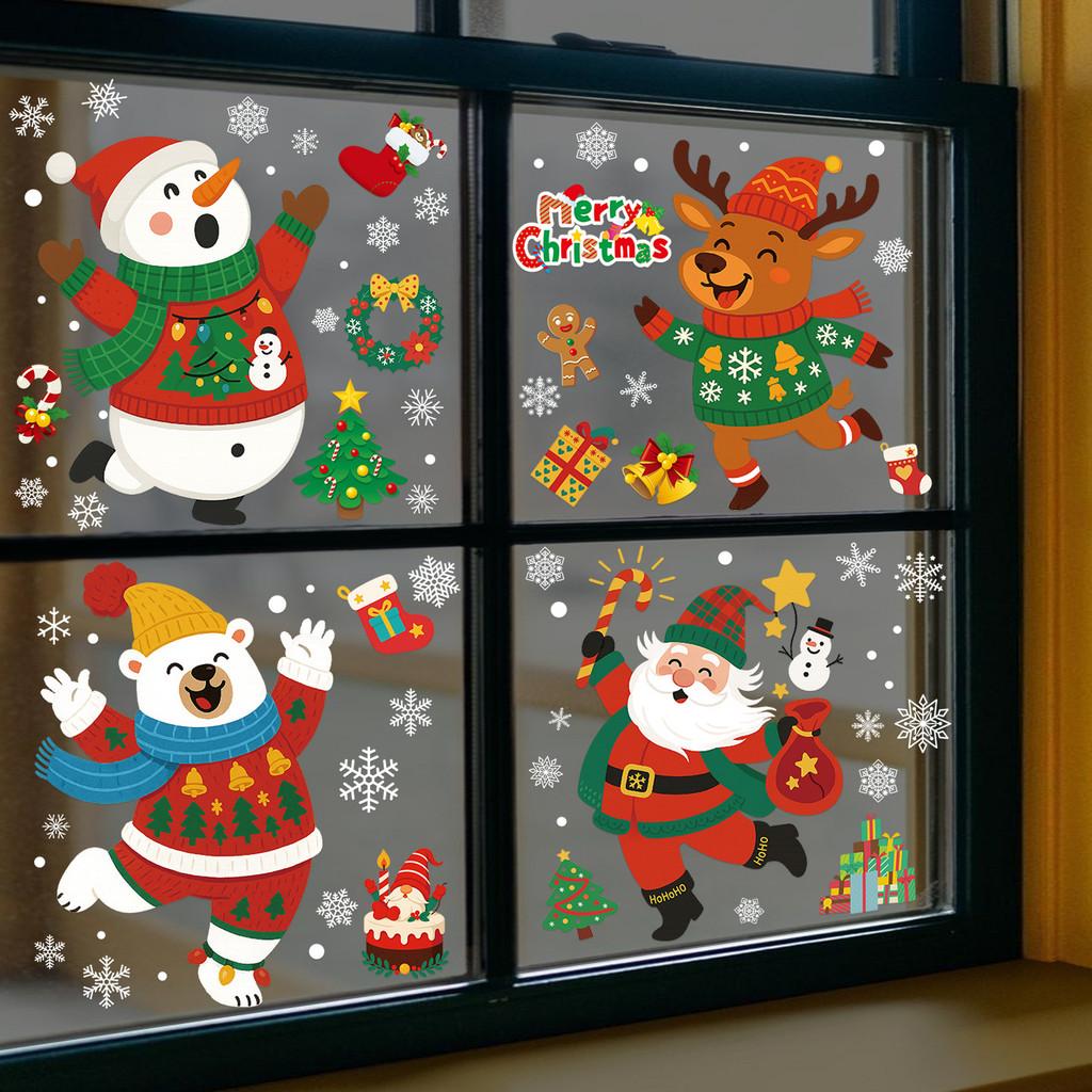 Window Christmas Decorations Pvc Static Sticker Arctic Bear Santa Claus Reindeer