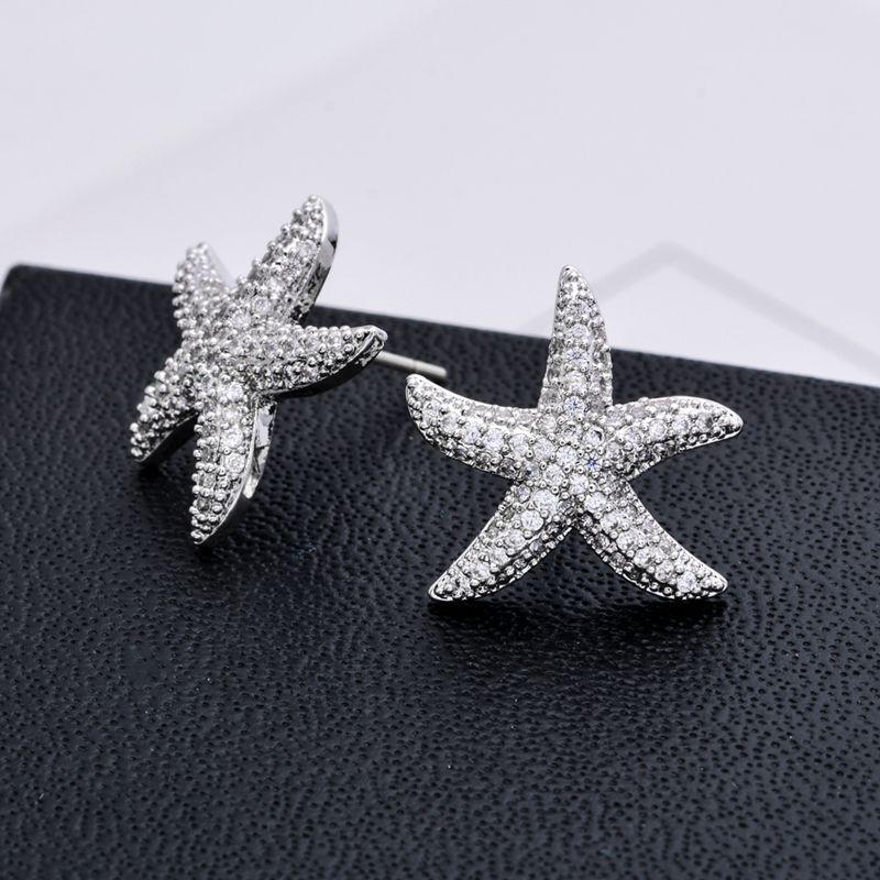 Aegean Star White Gold-Plated Hypoallergenic Micro-Paved Earrings