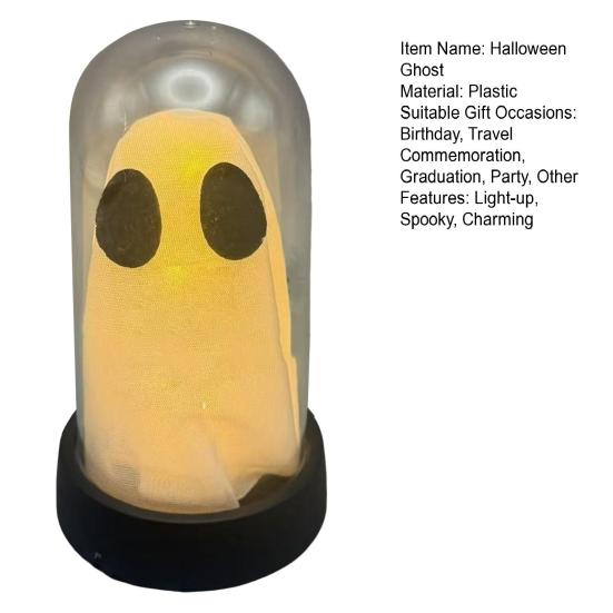 Halloween Ghost Decoration Lighted Ghost in Glass Dome Cloche Cute