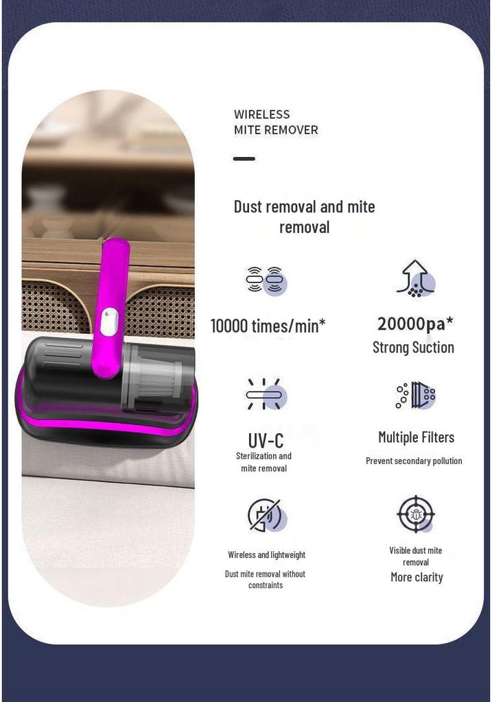 Wireless Handheld UV Mite Removal Vacuum Cleaner with Large Suction and Automatic Sterilization