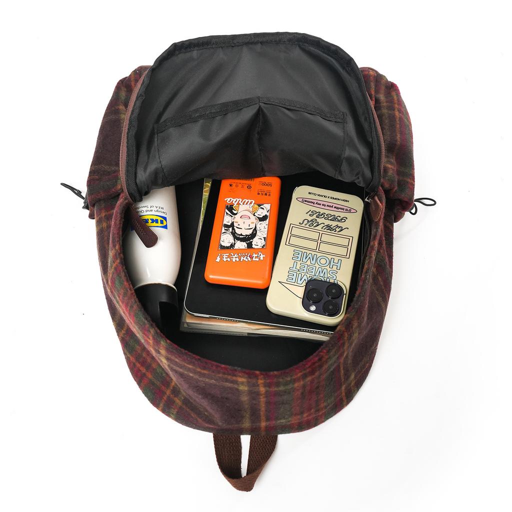 Schoolbag mesh backpack 1011 new large-capacity backpack woolen contrasting color junior high school plaid college women's schoolbag