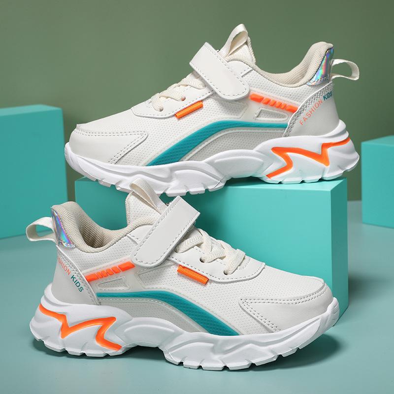Children's shoes New girls breathable hollow mesh running shoes Boys double mesh leather children's lightweight casual sports shoes