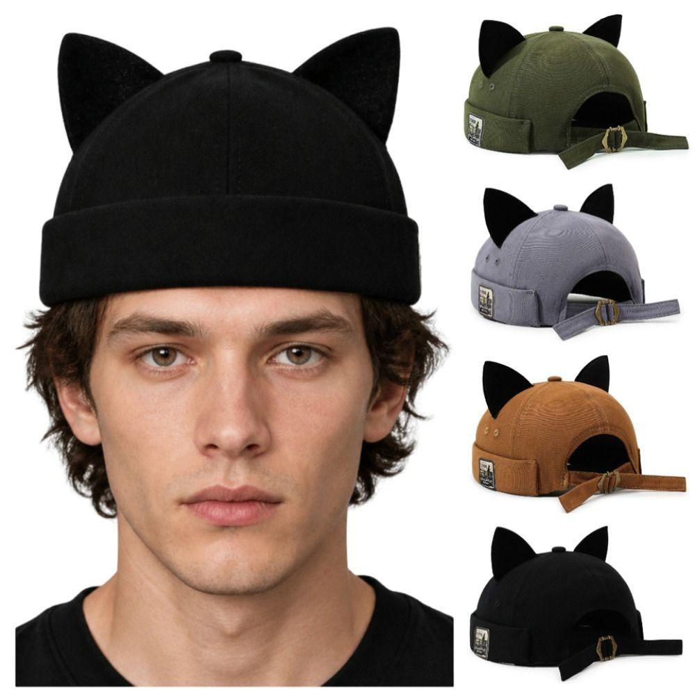 Adjustable Cat Ears Brimless Hat Cute Woman's Landlord Hat Simple Bucket Cap Casual Wear