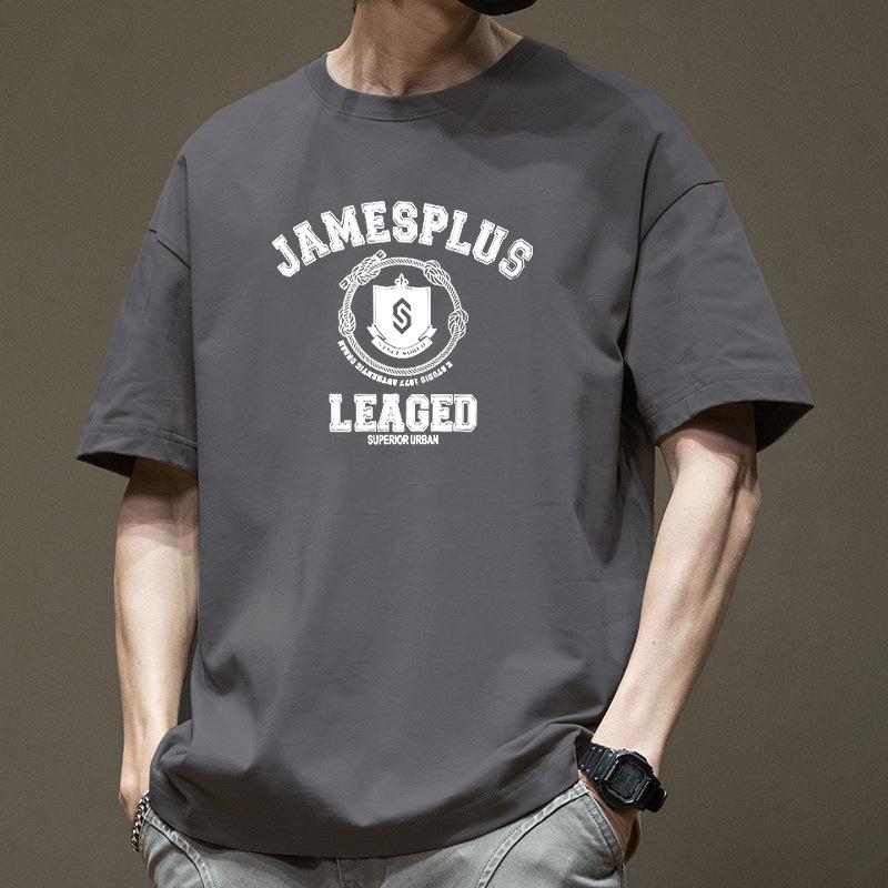 

Short Sleeved Pure Cotton Men s Summer T-shirt Trendy Brand Letter Five Quarter Sleeve T-shirt Loose Oversized Summer Half Sleeve 3XL