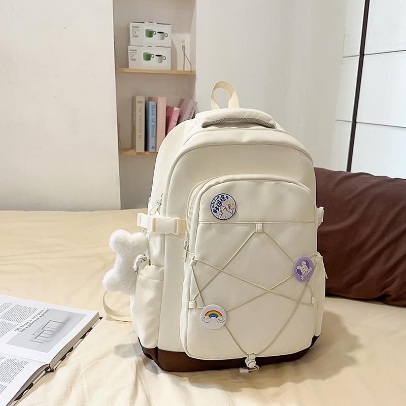 Drawstring Backpack Girl's Large Capacity Backpack Color Contrast Student Schoolbag Travel Bag