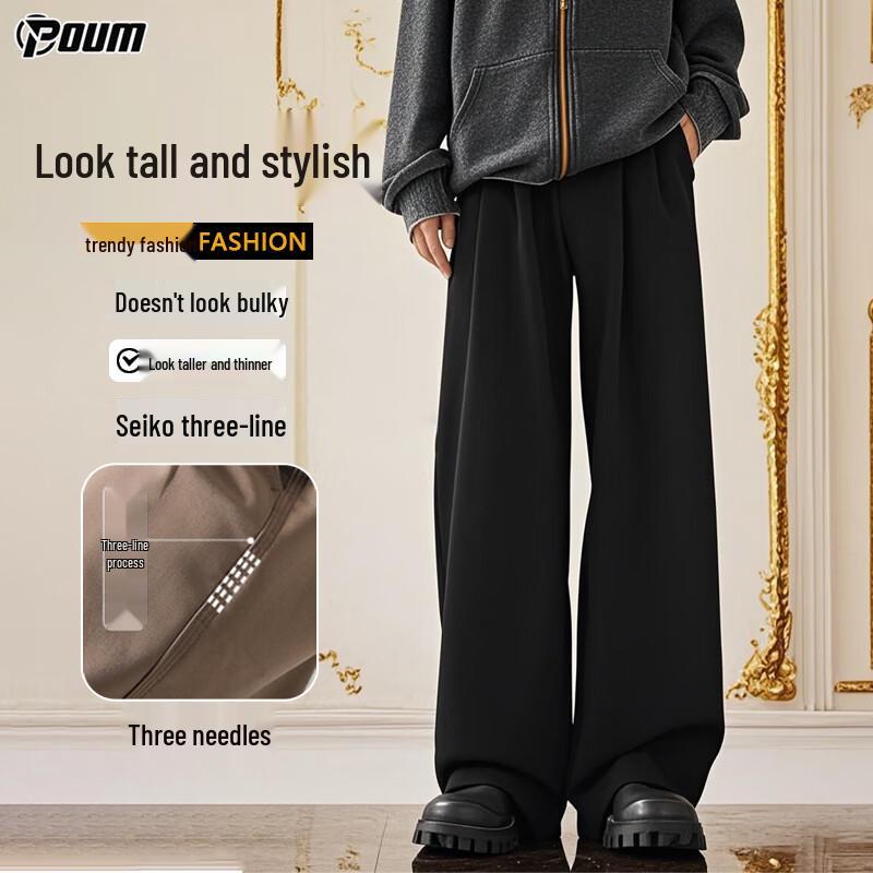 POUM Men s Business Loose Fit Straight Leg Suit Pants L