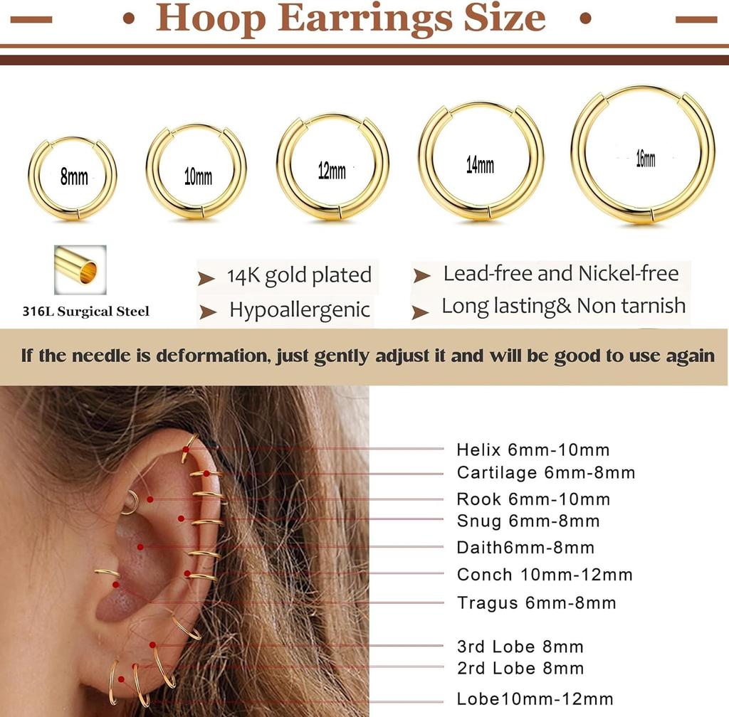 Surgical Steel Earrings Sets for Multiple Piercing Lightweight Small Huggie Hoop Earrings CZ Stud Earrings for Women