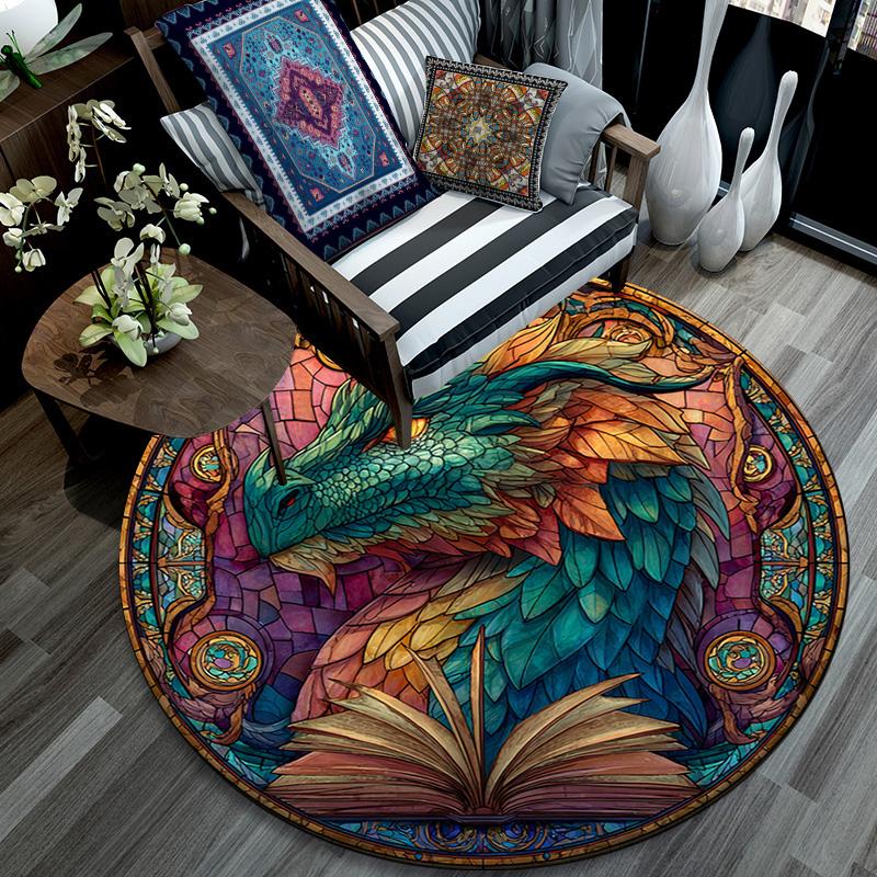 Dragon Round Area Rug,Carpet Rug for Living Room Bedroom Sofa Playroom Decor,Non-slip Floor Mat