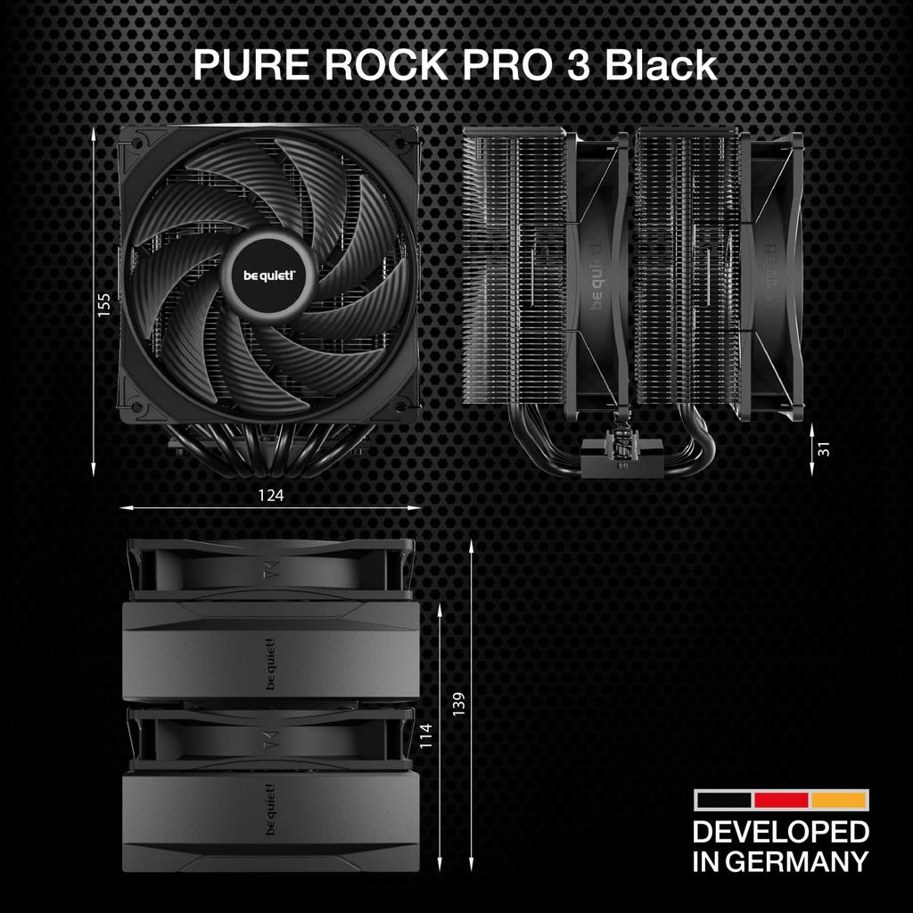 be quiet! CPU Cooler BK042 PURE ROCK PRO 3 Black Air Cooling Intel Core Ultra (LGA1851) AMD AM5 Compatible Domestic Authorized Distributor Product BK0