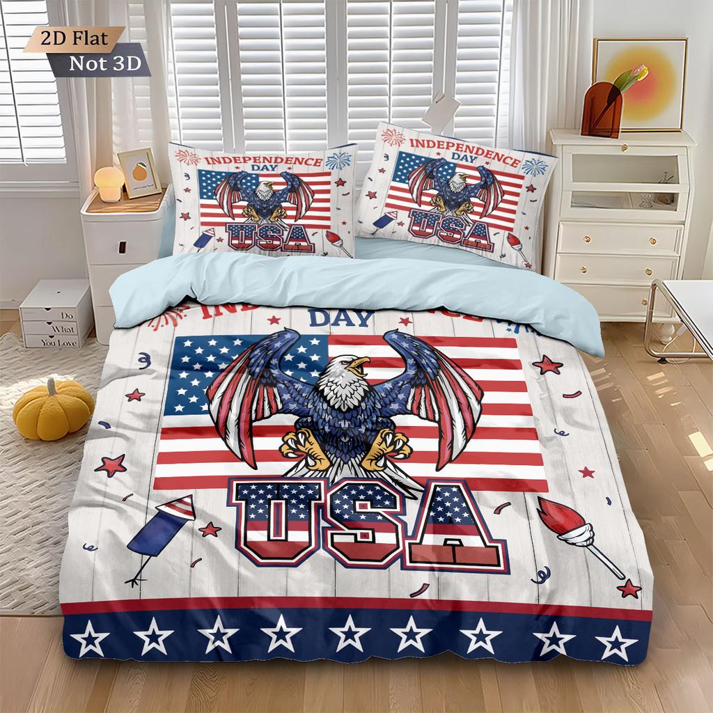 3pcs National Flag Fierce Eagle Print Coreless Down Duvet Cover Set Comfortable Bedroom Bedding Decoration Machine Washable